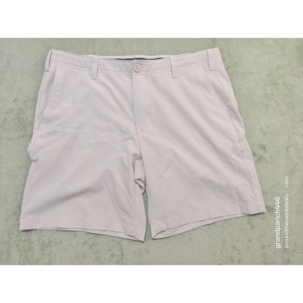 BCG Mens Performance Golf Shorts Sz 34 Beige Khaki Flat Front Active Tech